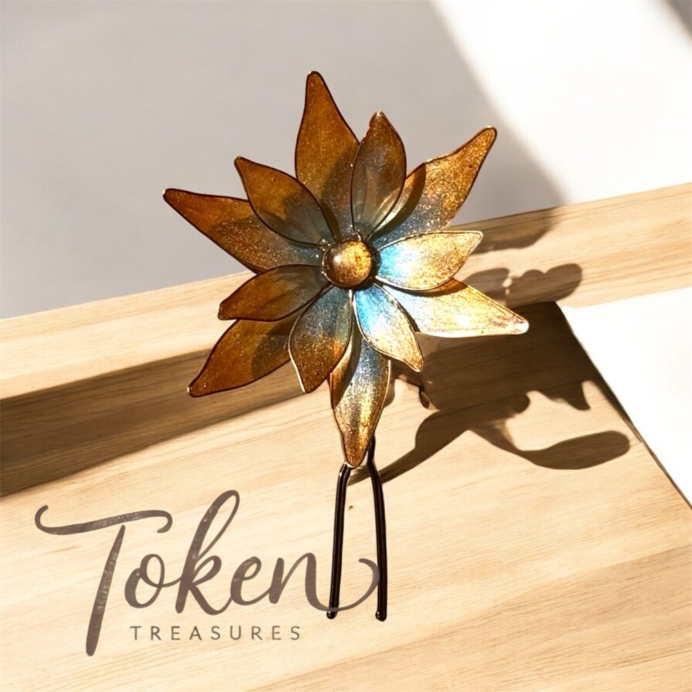 Gold and Blue Flower Hair Clip
